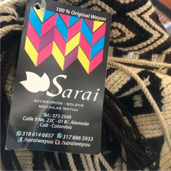 NWT SARAI WAYUU Black and Tan Patterned Woven Crossbody Bag Columbia made XL - Picture 5 of 16